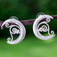 Sterling silver drop earrings, 'Fruit Crescents' - Handmade Fair Trade Sterling Silver Moon Earrings