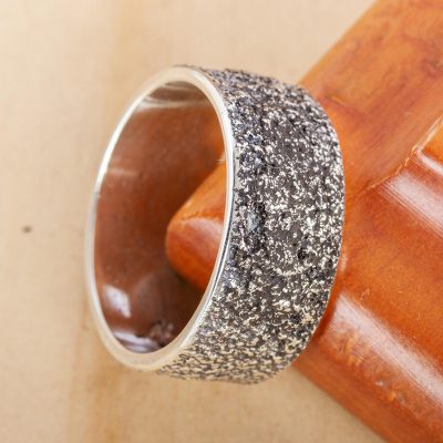 Men's silver band ring, 'Sands of Cuyutlan' - Men's Textured Silver 950 Band Ring from Mexico