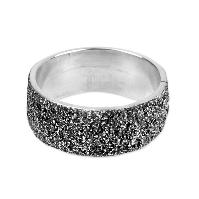 Men's silver band ring, 'Sands of Cuyutlan' - Men's Textured Silver 950 Band Ring from Mexico