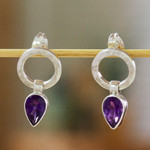 Amethyst drop earrings, 'New Era' - Modern Amethyst and Taxco Silver Earrings