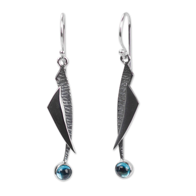 Blue topaz dangle earrings, 'Blue Skies' - Blue Topaz and Silver 950 Earrings Taxco Jewelry