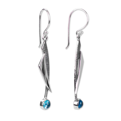 Blue topaz dangle earrings, 'Blue Skies' - Blue Topaz and Silver 950 Earrings Taxco jewellery