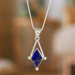 Lapis lazuli pendant necklace, 'Spark of Blue' - Lapis Lazuli and 950 Silver Artisan Necklace