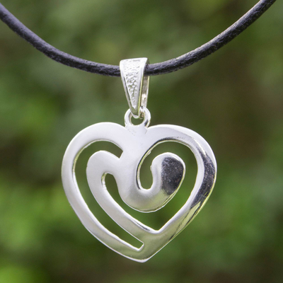 Heart Necklace Leather Necklace Silver Necklace
