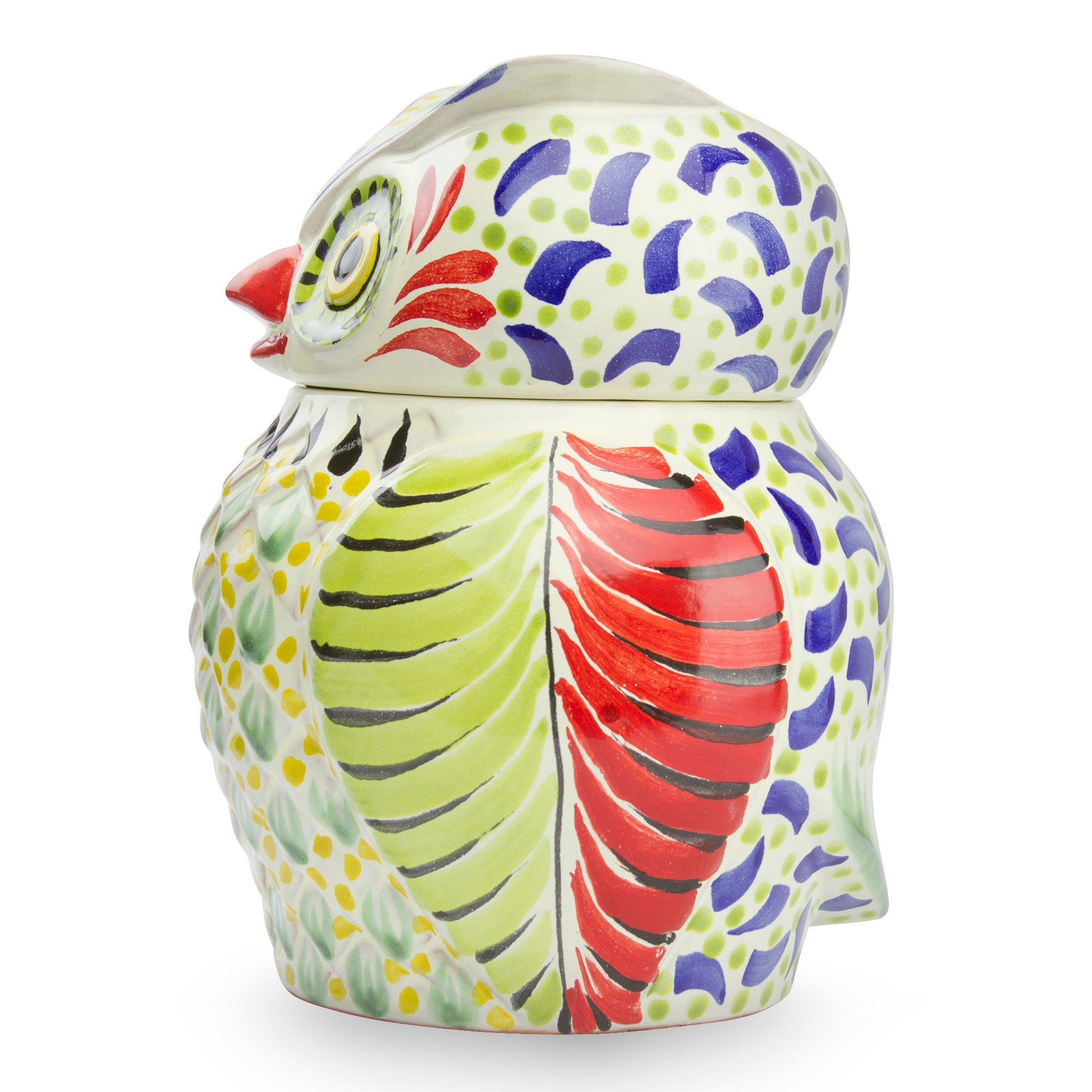 Artisan Crafted Majolica Ceramic Bird Cookie Jar Owl Treats NOVICA