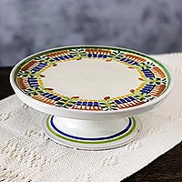 Majolica ceramic cake plate, 'Acapulco' - Authentic Mexican Majolica Ceramic Cake Plate