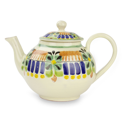 Majolica ceramic teapot, 'Acapulco' - Authentic Mexican Handcrafted Majolica Teapot (20 ounces)
