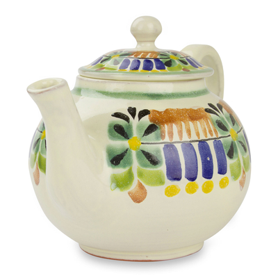 Majolica ceramic teapot, 'Acapulco' - Authentic Mexican Handcrafted Majolica Teapot (20 ounces)