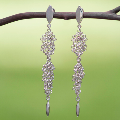 Sterling silver dangle earrings, 'Versailles' - Artisan Crafted Sterling Silver Earrings Chainmail Jewelry
