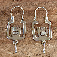 Sterling silver hoop earrings, 'Aztec Dove'