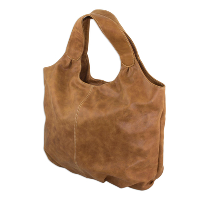 Hobo-Handtasche aus Leder - Braune Hobo-Handtasche aus Leder, komplett gefüttert mit 3 Innentaschen