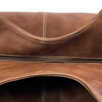 Leather hobo handbag, 'Urban Honey' - Brown Leather Hobo Handbag Fully Lined with 3 Inner Pockets