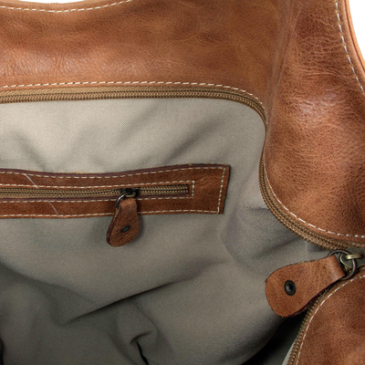Hobo-Handtasche aus Leder - Braune Hobo-Handtasche aus Leder, komplett gefüttert mit 3 Innentaschen