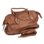 Leather travel bag, 'Let's Go in Brown' - Mexican Brown Leather Travel Bag Lined with Inner Pocket