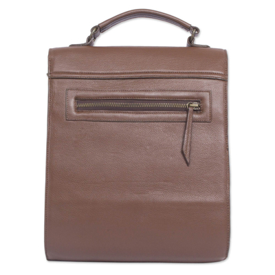 Leather briefcase, 'Discoverer' - Quality Brown Leather Briefcase with Multiple Pockets