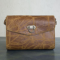 Leather flap shoulder bag, 'Diva' - Handmade Golden Brown Leather Shoulder Bag with Flap