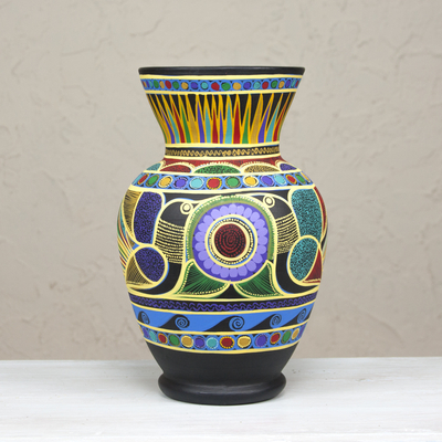 Keramik-Vase, 'Nahua-Tauben' - Bunte handgefertigte Keramik-Vase aus Mexiko