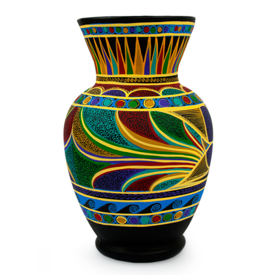 Ceramic vase, 'Nahua Doves' - Colorful Handcrafted Ceramic Vase from Mexico