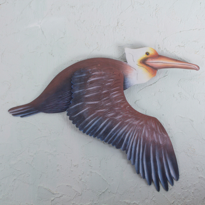 Steel wall art, 'Sayulita Pelican' - Mexican Brown Pelican Steel Sculpture for the Wall