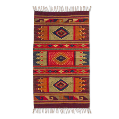 Authentic Zapotec Organic Dyes Handwoven Wool Rug (2.x5)