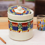 Majolica ceramic cookie jar, 'Acapulco' - Mexican Hand Crafted Majolica Ceramic Floral Cookie Jar
