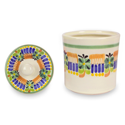 Majolica ceramic cookie jar, 'Acapulco' - Mexican Hand Crafted Majolica Ceramic Floral Cookie Jar