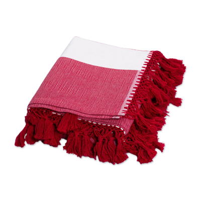 Colcha de algodón zapoteca (gemelo) - Cubrecama Twin Size de algodón tejido a mano en rojo y beige