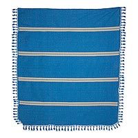 Zapotec cotton bedspread, 'Oaxaca Ocean' (twin) - Hand Woven Blue Cotton Bedspread Twin Size