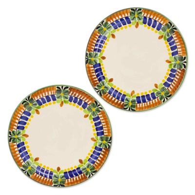 Majolica ceramic side plates, 'Acapulco' (pair) - Side Plates Hand Crafted in Majolica Ceramic Pottery (Pair)