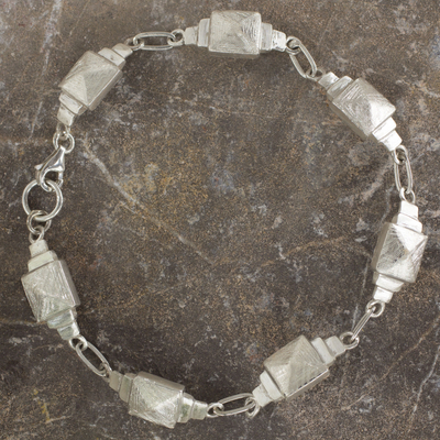 Sterling silver link bracelet, 'Palenque' - Sterling Silver Bracelet with Pyramidal Links from Mexico