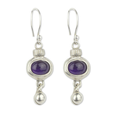 Amethyst dangle earrings, 'Quetzals' - Artisan Crafted Sterling Silver and Amethyst Earrings