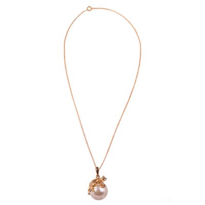 Gold plated faux pearl pendant necklace, 'Lucky Frog' - Swarovski Crystal Pearl and Gold Plated Silver Frog Necklace