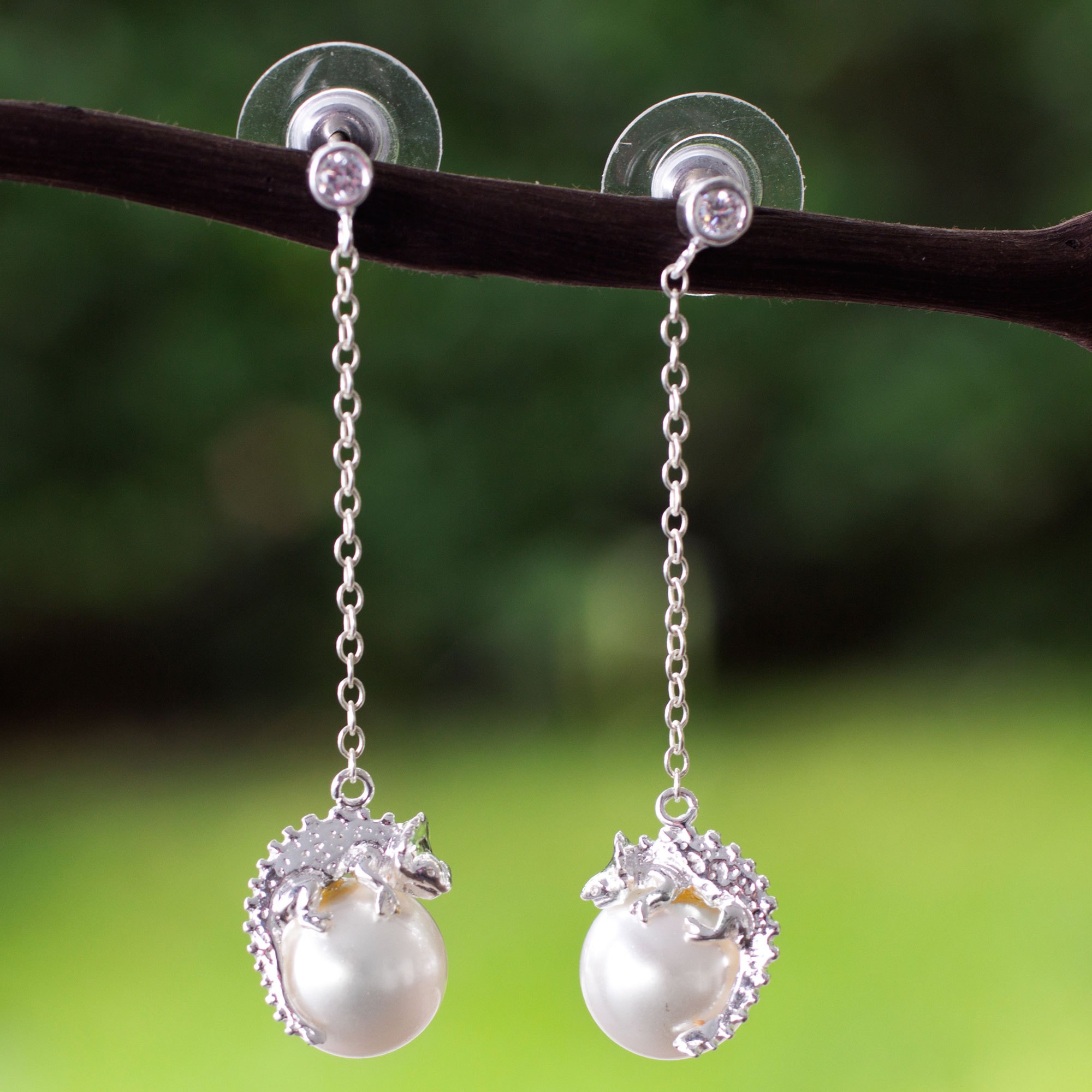 Sterling Silver Chameleon Swarovski Crystal Pearl Earrings Bright Sterling Silver Chameleon Swarovski Crystal Pearl Earrings Bright