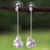 Sterling silver and faux pearl dangle earrings, 'Bear Hug' - Mexican Sterling Silver Bear Swarovski Dangle Earrings thumbail