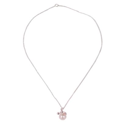Sterling silver pendant necklace, 'Turtle Touch' - Sterling Silver Turtle and Swarovski Pearl Pendant Necklace