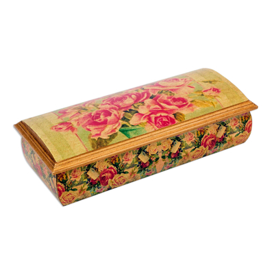 Mexico Handcrafted Floral Decoupage Jewelry Box with Mirror