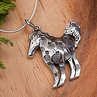 Sterling silver pendant necklace, 'Show Horse' - Artisan Crafted Horse Theme Sterling Silver Necklace