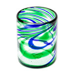 Blown glass rocks glasses, 'Elegant Energy' (set of 6) - Set of 6 Hand Made Blown Glass Rocks Glass in Blue and Green