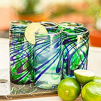 Blue American Reproductions Ice Cold Highball Set of four Drink glasses Recycled Green 4 