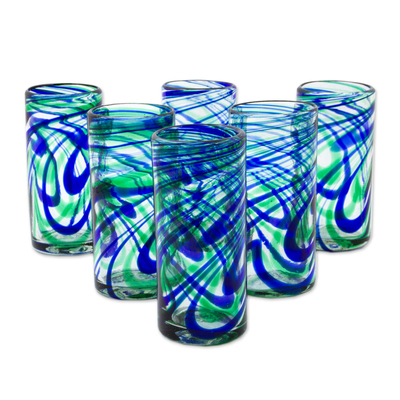 Blown glass highball glasses, 'Elegant Energy' (set of 6) - Set of 6 Hand Made Blown Glass Mexican Highball Glasses