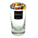 Handblown tequila shot glasses, 'Confetti Rim' (set of 6) - Handcrafted Blown Glass Tequila Shot Glasses (Set of 6)