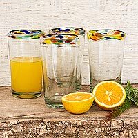 Blown glass tumblers, 'Confetti Path' (set of 6) - Colorful Handcrafted Blown Glass Tumblers (Set of 6)