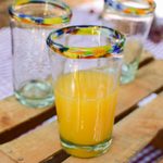 Handblown drink tumblers, 'Confetti Rim' (set of 6) - Colorful Handcrafted Blown Glass Tumblers (Set of 6)