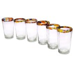 Handblown drink tumblers, 'Confetti Rim' (set of 6) - Colorful Handcrafted Blown Glass Tumblers (Set of 6)