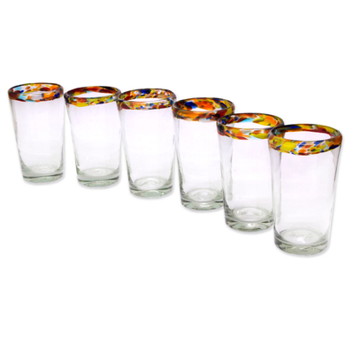 Blown glass tumblers, 'Confetti Path' (set of 6) - Colorful Handcrafted Blown Glass Tumblers (Set of 6)