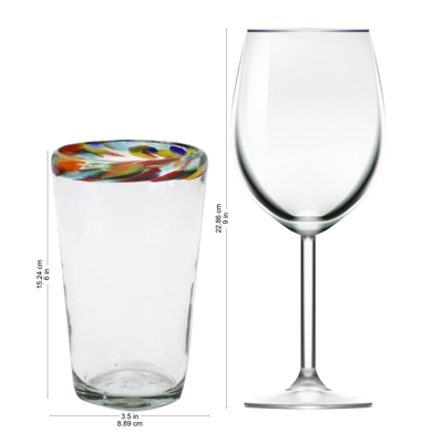 Vasos de vidrio soplado, (juego de 6) - Coloridos vasos de vidrio soplado hechos a mano (juego de 6)