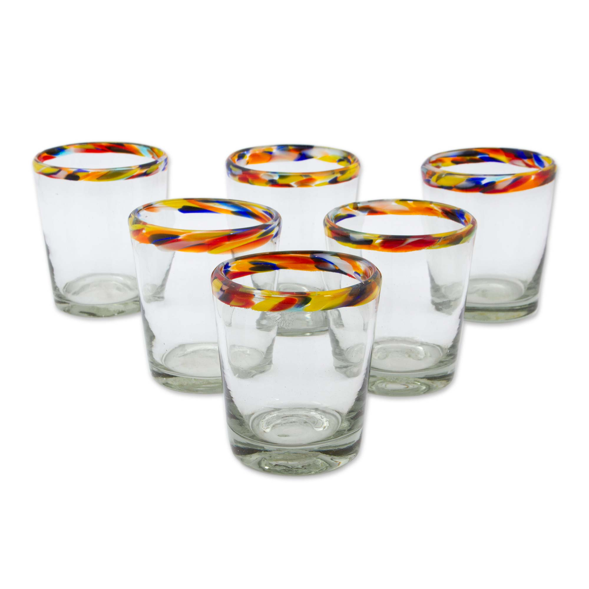 Colorful Handcrafted Blown Glass Juice Glasses Set Of 6 Confetti Path Novica 5658