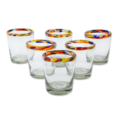Blown glass juice glasses, 'Confetti Path' (set of 6) - Colorful Handcrafted Blown Glass Juice Glasses (Set of 6)