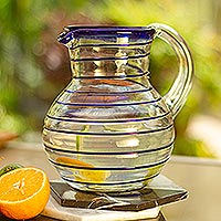 Featured review for Blown glass pitcher, Blue Spiral