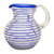 Blown glass pitcher, 'Blue Spiral' - Mexican Handblown Recycled Glass Blue Stripe Pitcher